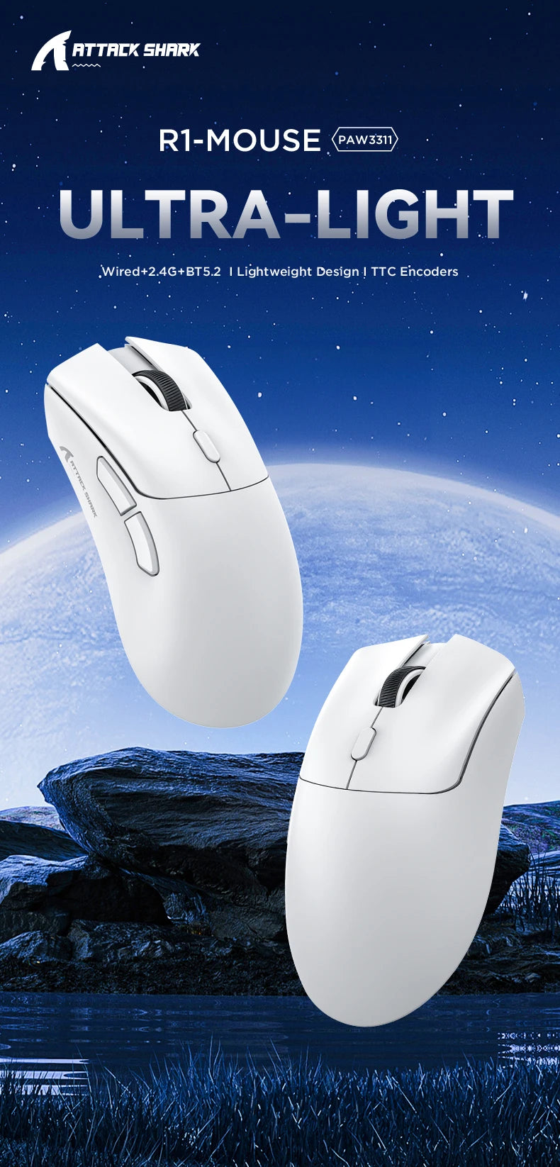 Attack Shark R1 Wireless Gaming Mouse – PAW3311 Sensor & Tri-Mode