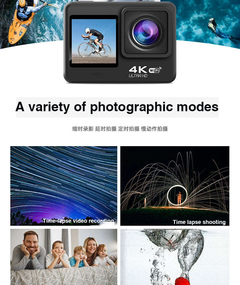 4K Ultra HD Action Camera – 2" Waterproof Helmet Sport Cam