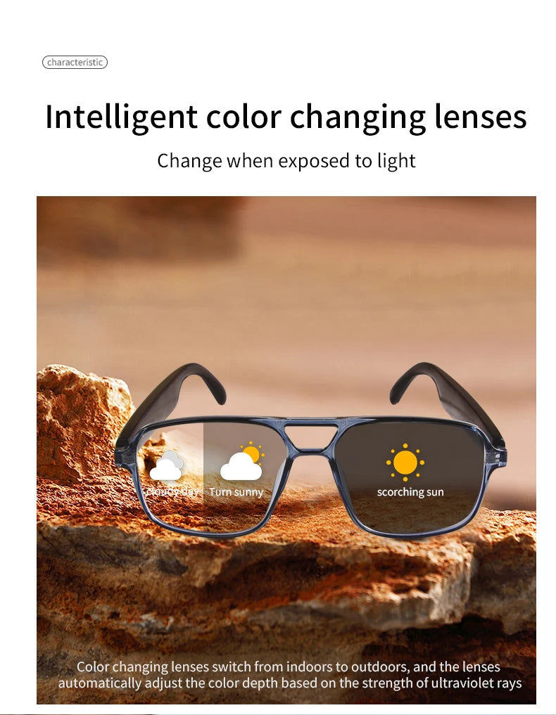 Smart Audio Glasses – Bluetooth, Anti-UV, Color-Changing Lenses