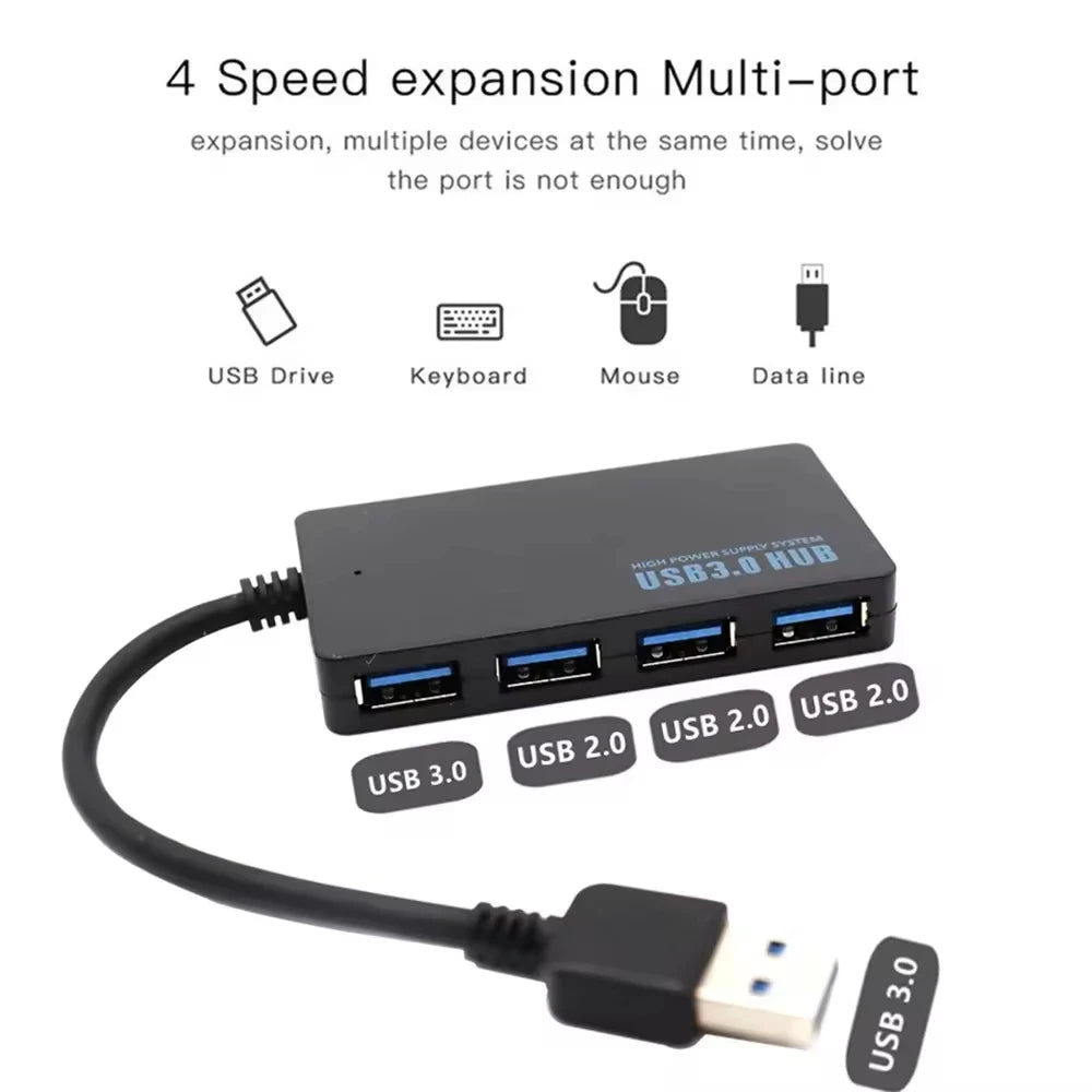 USB 3.0 4-Port Hub Adapter for Laptop/PC