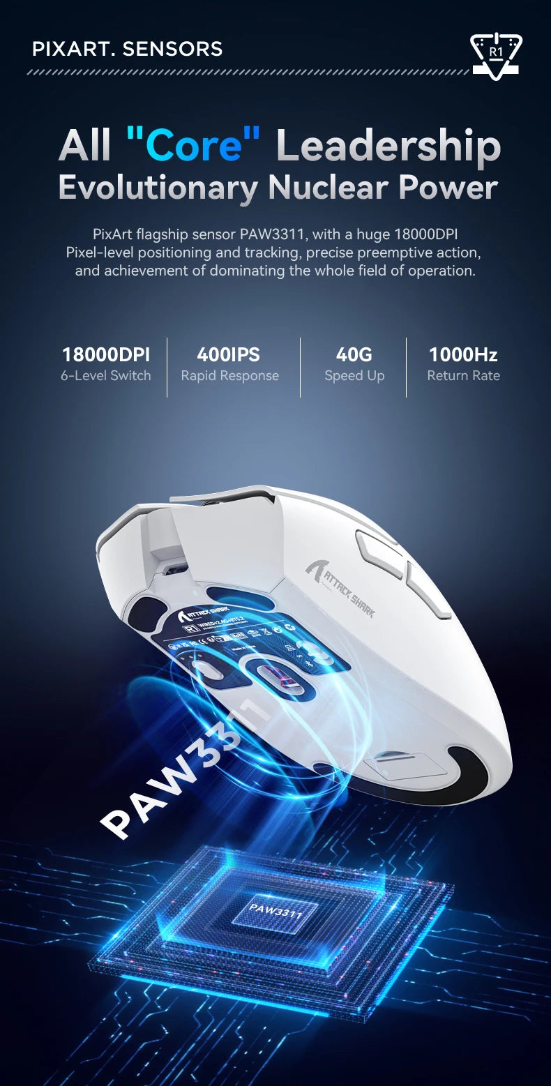 Attack Shark R1 Wireless Gaming Mouse – PAW3311 Sensor & Tri-Mode