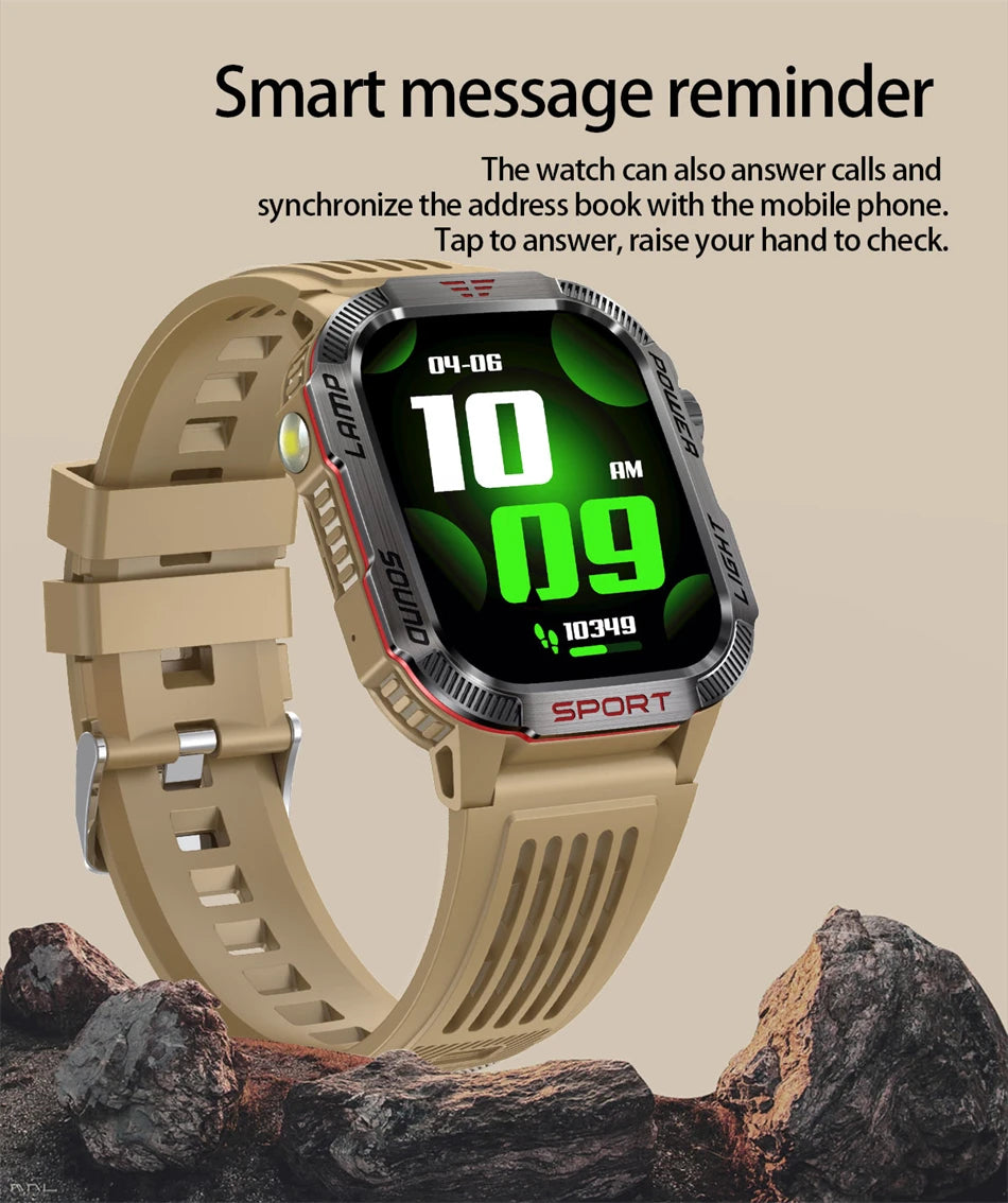 Military GPS Smartwatch for Men – Compass, Flashlight & Bluetooth Call