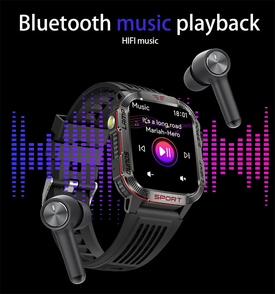 Military GPS Smartwatch for Men – Compass, Flashlight & Bluetooth Call