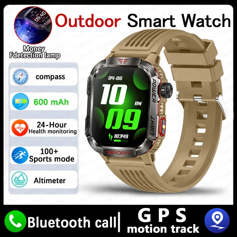 Military GPS Smartwatch for Men – Compass, Flashlight & Bluetooth Call