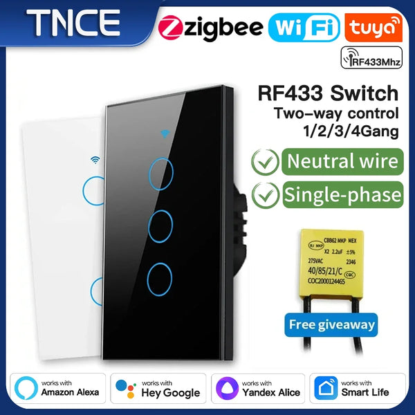 TNCE Tuya WiFi/Zigbee Wall Switch – 1/2/3/4 Gang