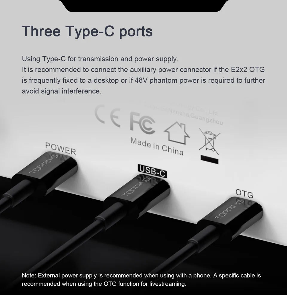 TOPPING E2x2 OTG – 2-in/2-out Audio Interface