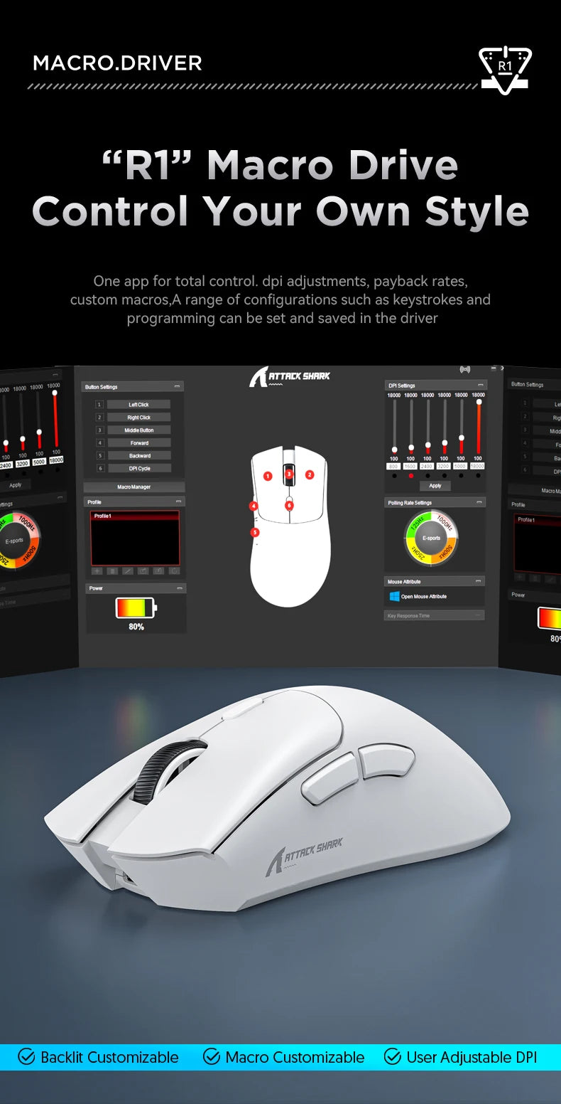 Attack Shark R1 Wireless Gaming Mouse – PAW3311 Sensor & Tri-Mode