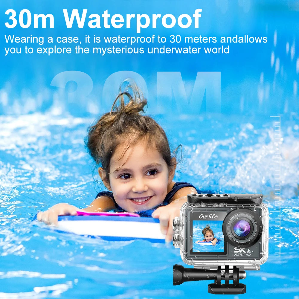 Ourlife MTR40 5K Action Camera – 2" Touchscreen, 170° Waterproof