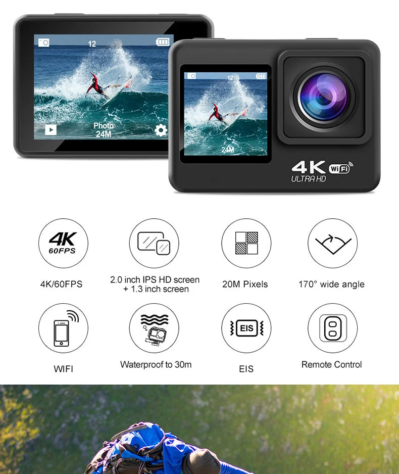 4K Ultra HD Action Camera – 2" Waterproof Helmet Sport Cam