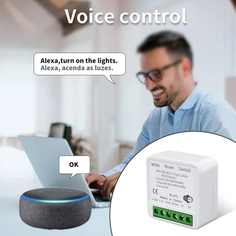 WiFi Smart Switch – Tuya LED Control, Voice & RF Remote