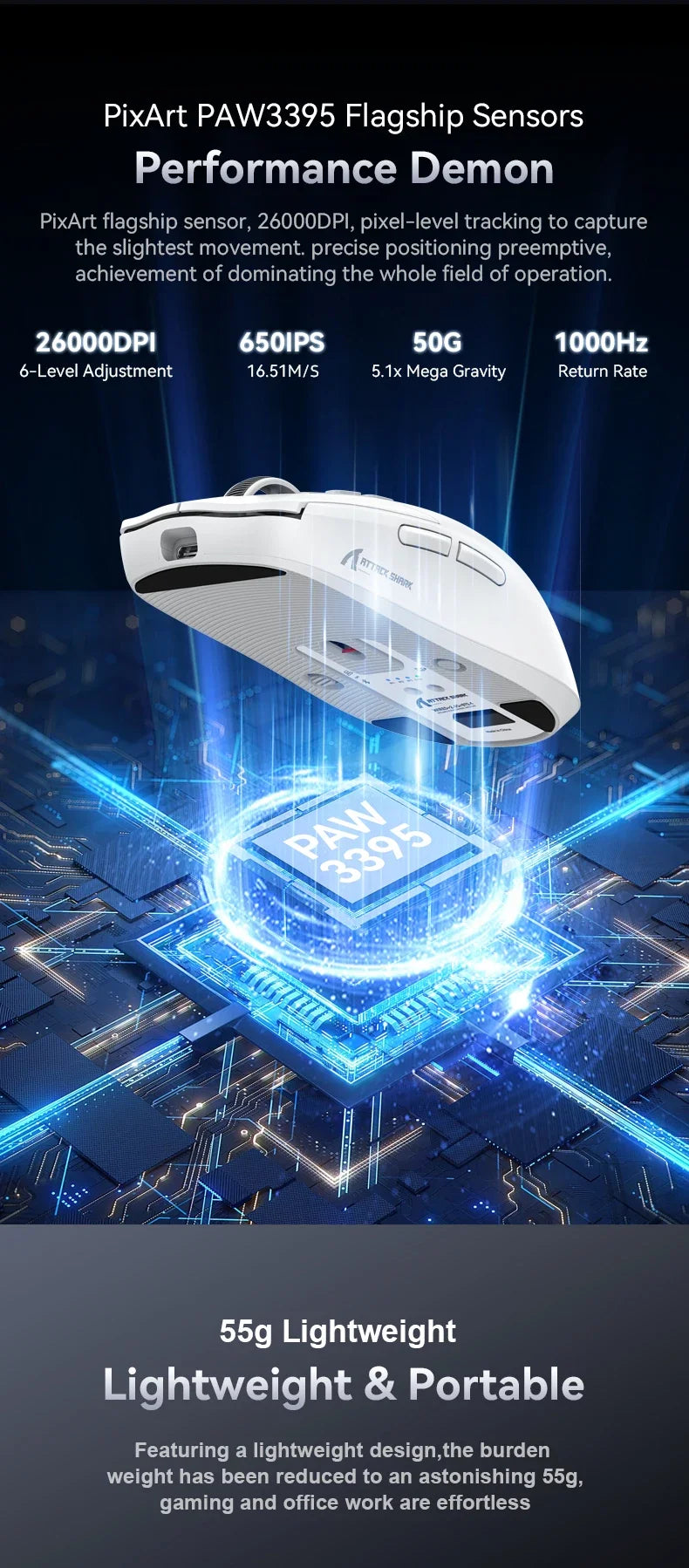 Attack Shark X6 Bluetooth Gaming Mouse – PAW3395 & Tri-Mode