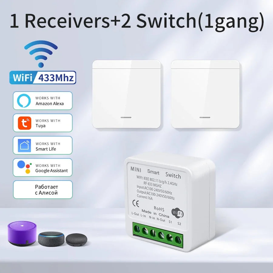WiFi Smart Switch – Tuya LED Control, Voice & RF Remote