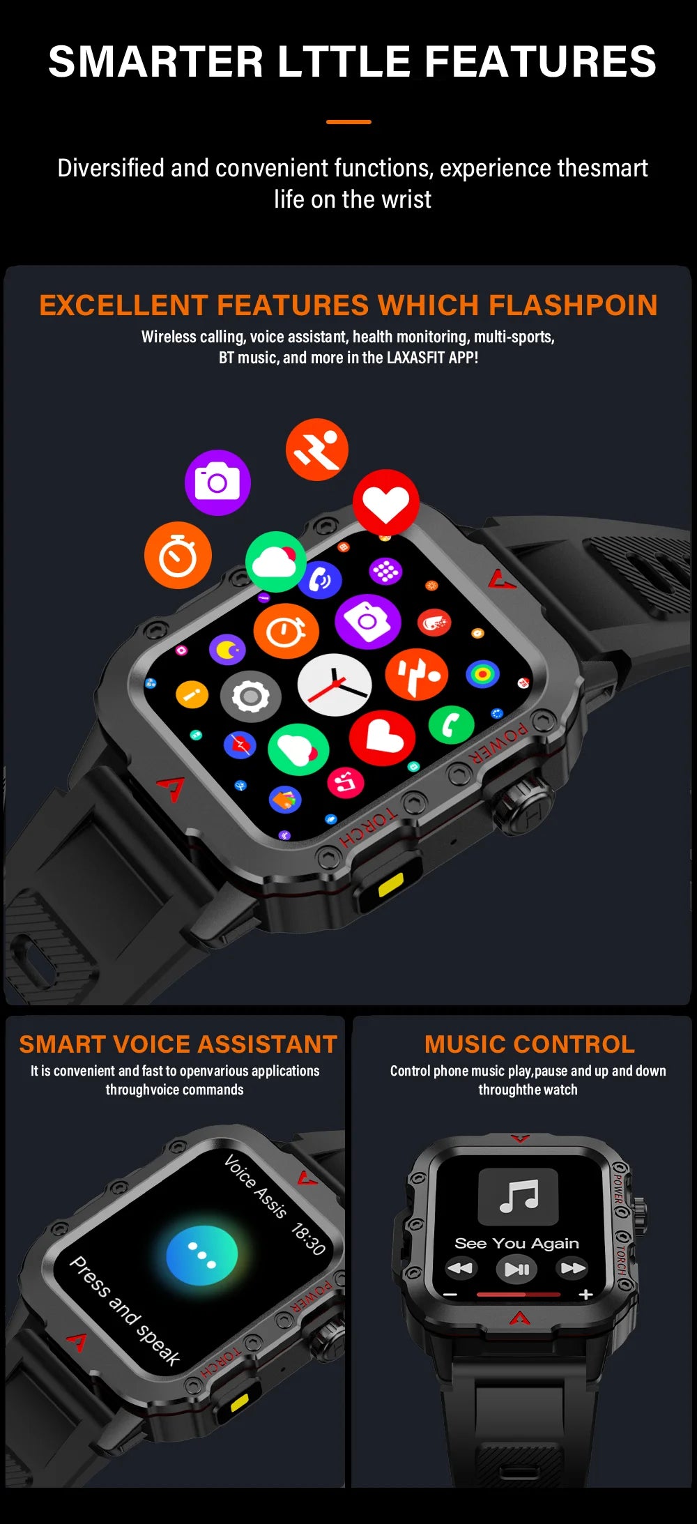 LAXASFIT Men’s Sports Smart Watch – 1.71″ LED Display