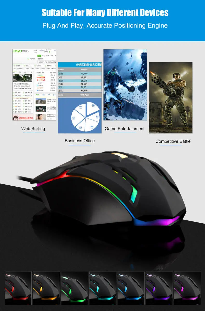 2025 Ergonomic Gaming Mouse – USB Backlit