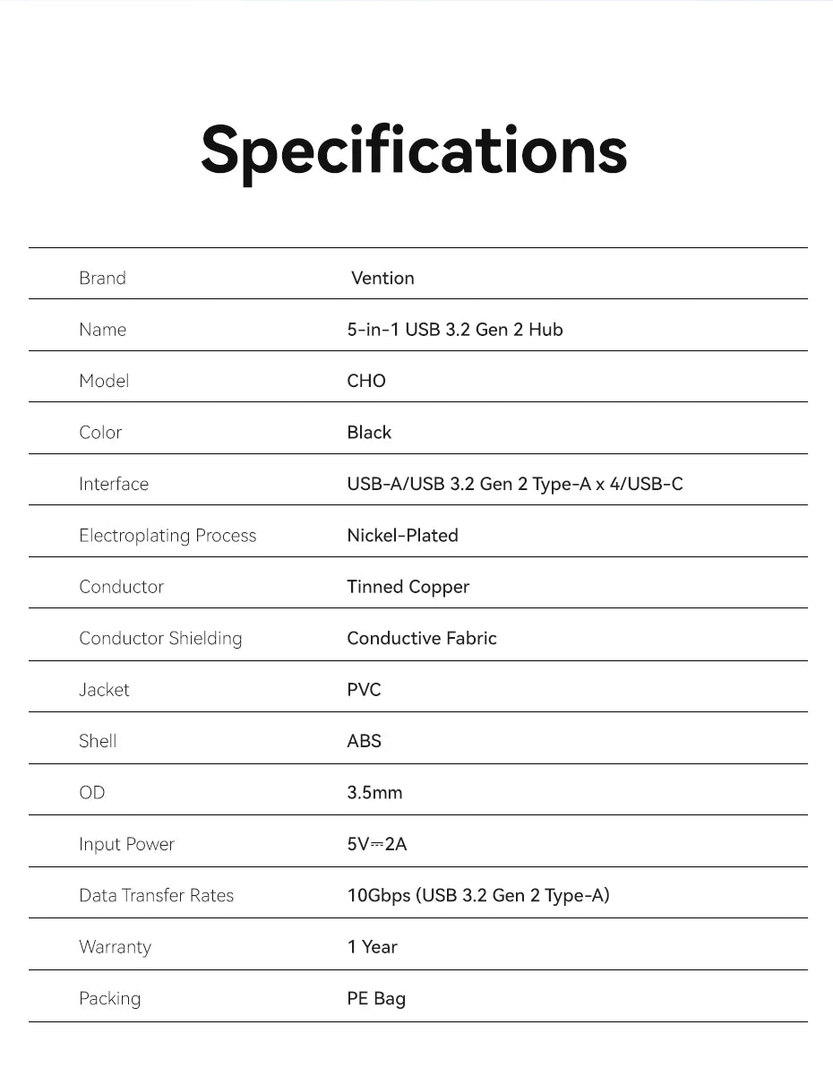 Vention 4-Port USB 3.2 Hub 10Gbps