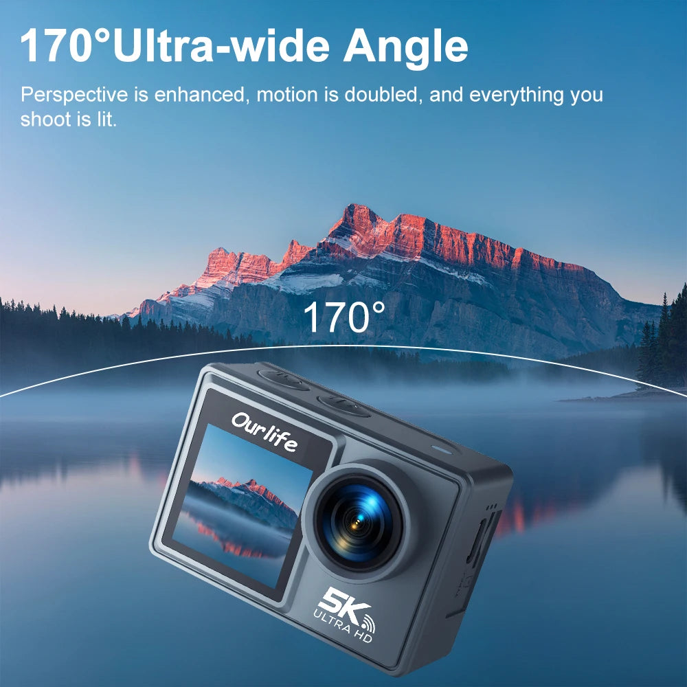 Ourlife MTR40 5K Action Camera – 2" Touchscreen, 170° Waterproof