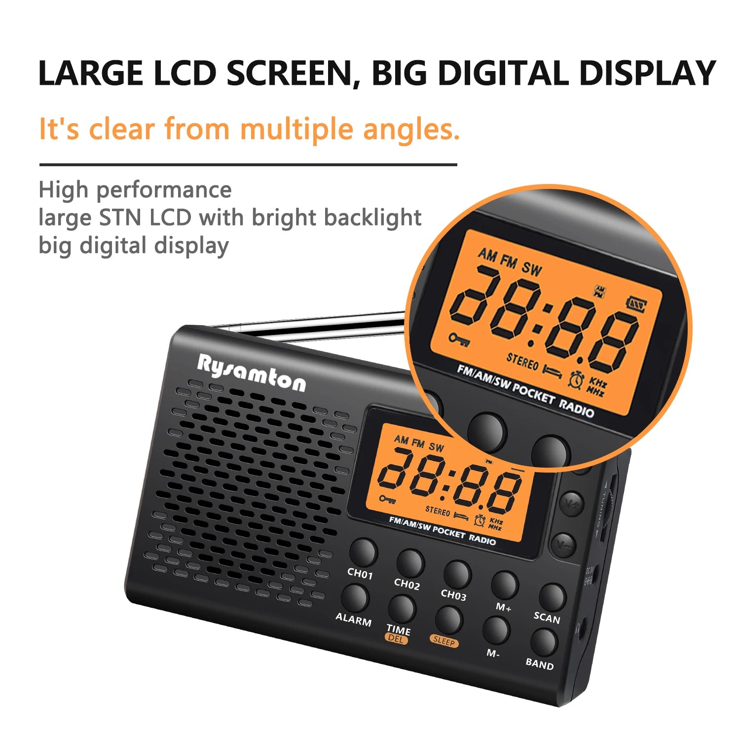 Rysamton Portable AM/FM Shortwave Radio – Digital Display