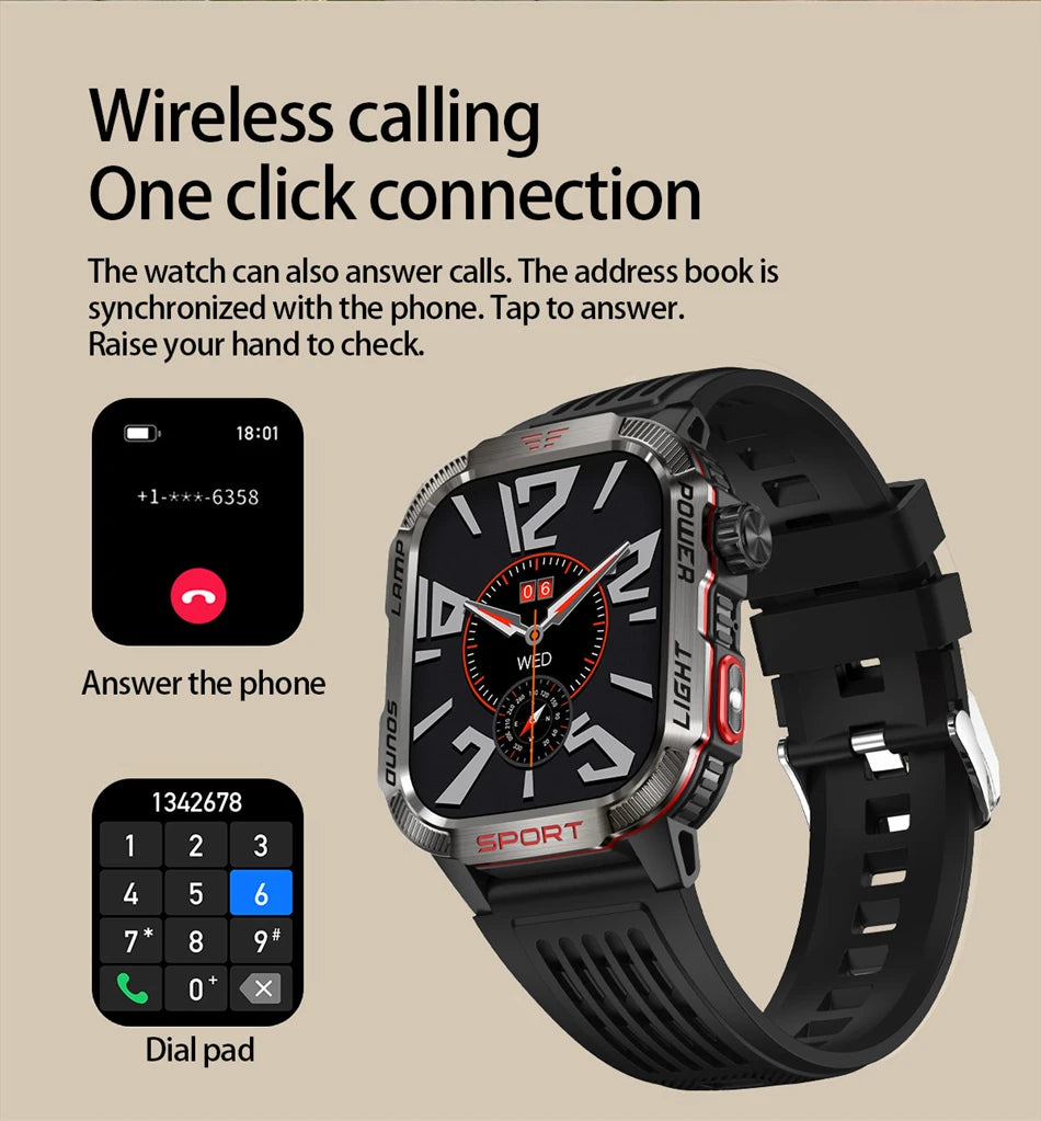 Military GPS Smartwatch for Men – Compass, Flashlight & Bluetooth Call