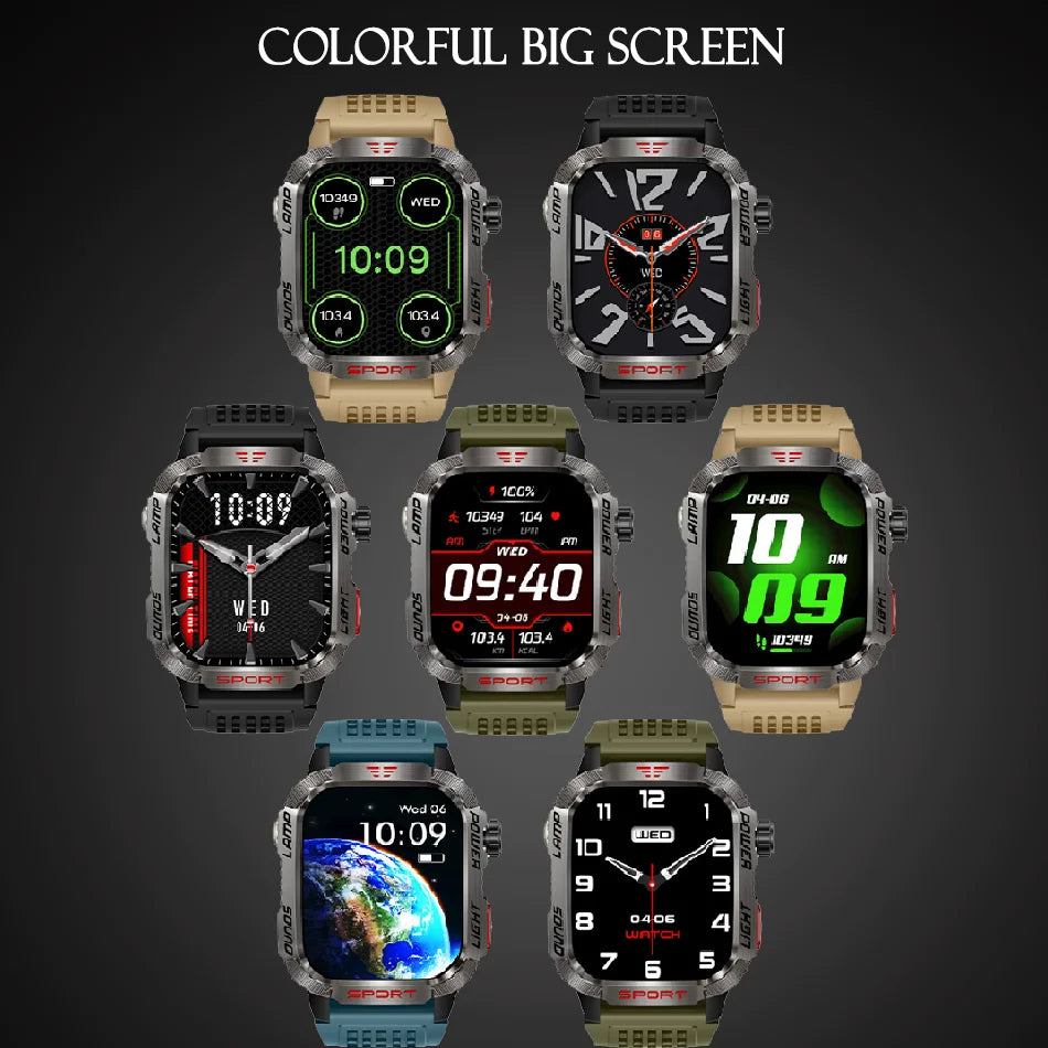 Military GPS Smartwatch for Men – Compass, Flashlight & Bluetooth Call