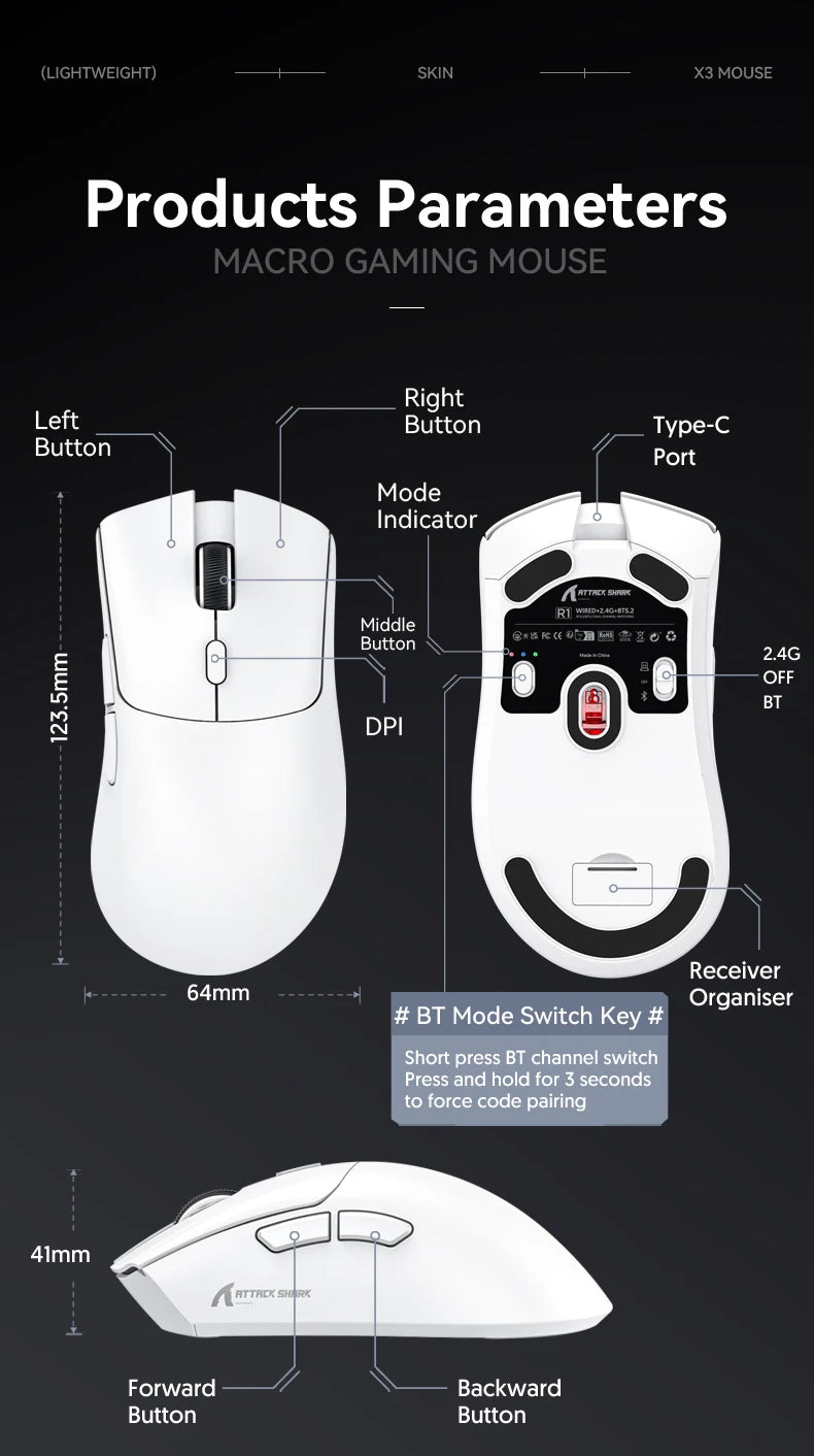 Attack Shark R1 Wireless Gaming Mouse – PAW3311 Sensor & Tri-Mode