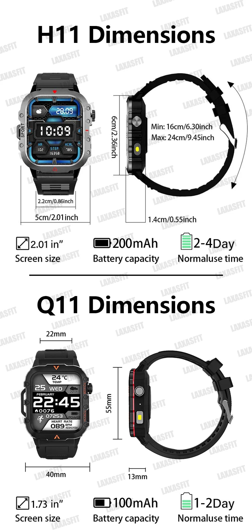LAXASFIT Men’s Sports Smart Watch – 1.71″ LED Display