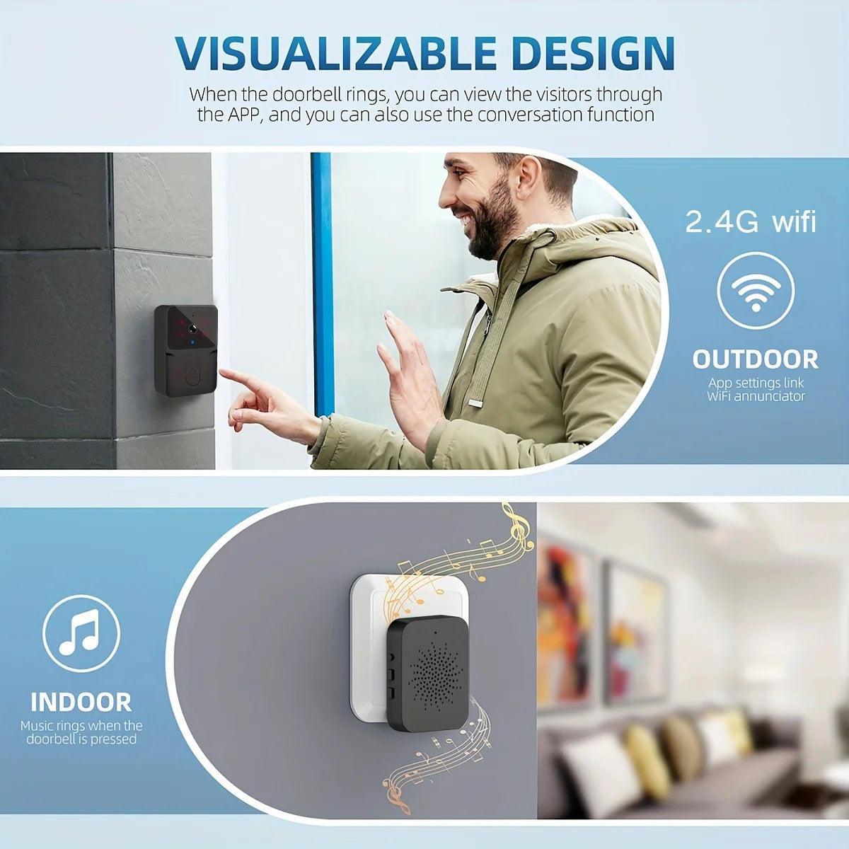 Tuya Wireless Smart Video Doorbell – WiFi Camera with 2-Way Audio & Night Vision