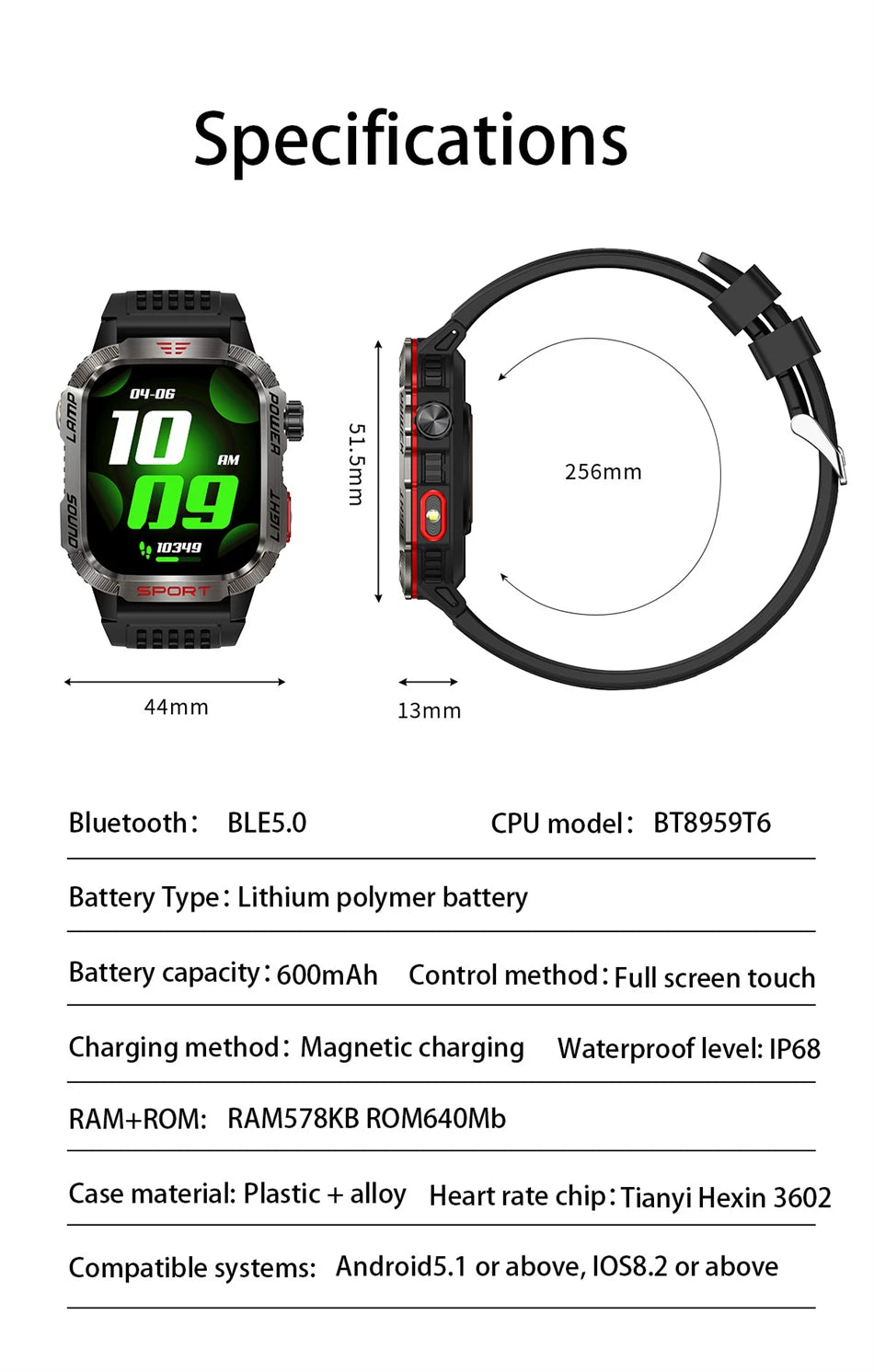Military GPS Smartwatch for Men – Compass, Flashlight & Bluetooth Call