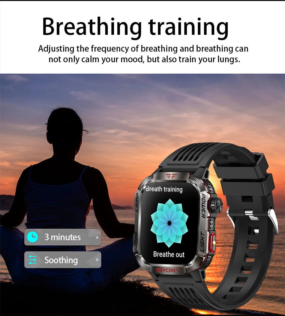 Military GPS Smartwatch for Men – Compass, Flashlight & Bluetooth Call